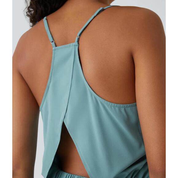 NWT Halara Breezeful Cut Out Pocket Pleated Mini Casual Dress Mineral Blue M - Picture 9 of 12